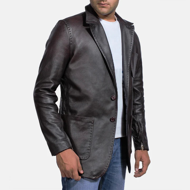 [FS] Wine Black Leather Blazer