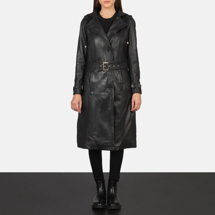 Fixon Hooded Black Trench Coat