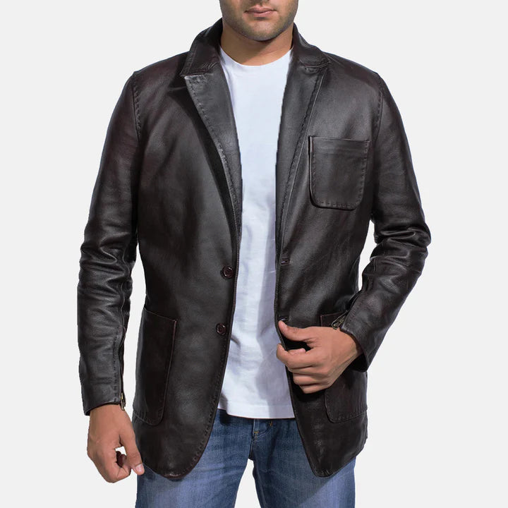 [FS] Wine Black Leather Blazer