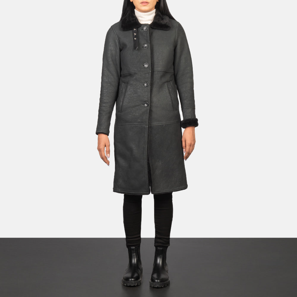 Alina Shearling Black Leather Coat