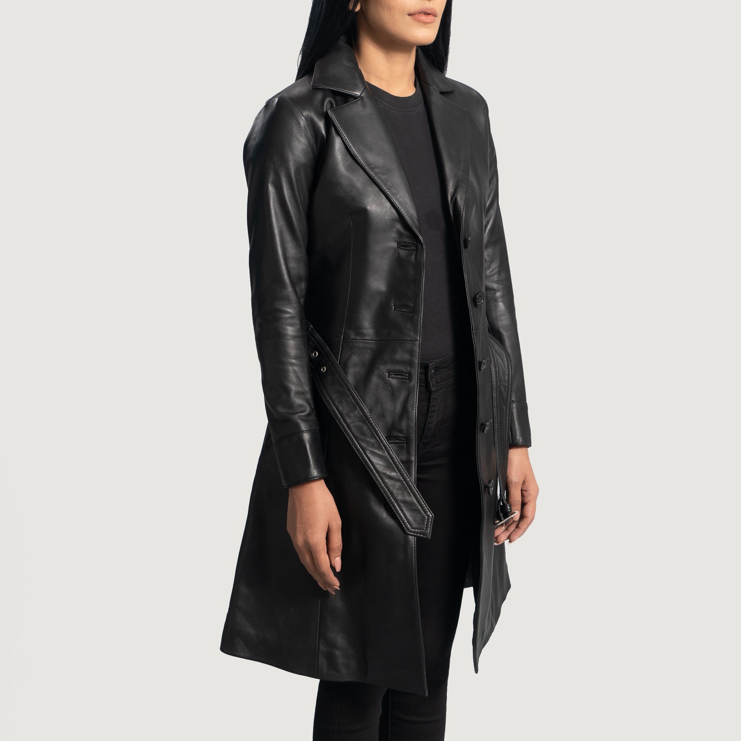 Moonlight Black Leather Trench Coat